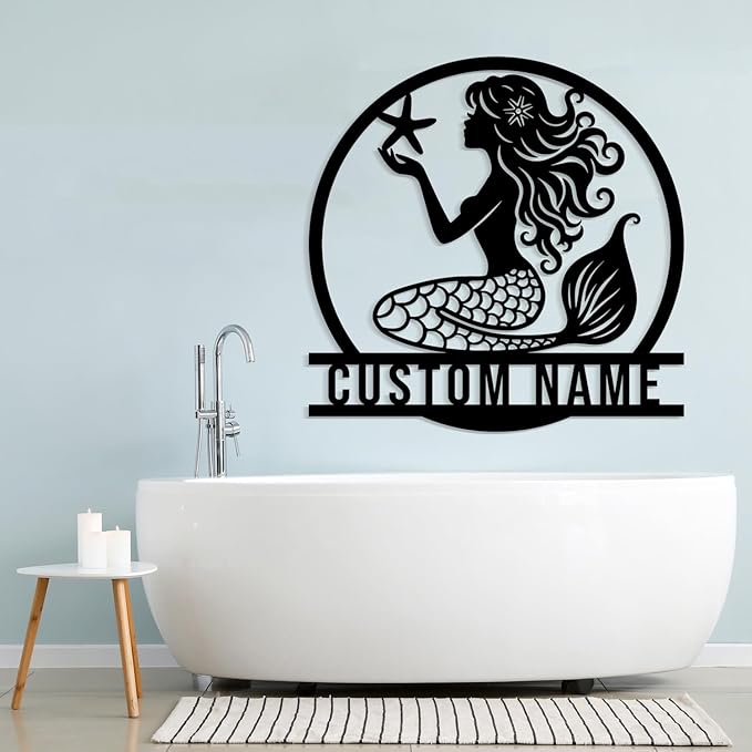 Custom Mermaid Metal Sign, Personalized Mermaid Name metal Signs, Mermaid Wall - Image 3