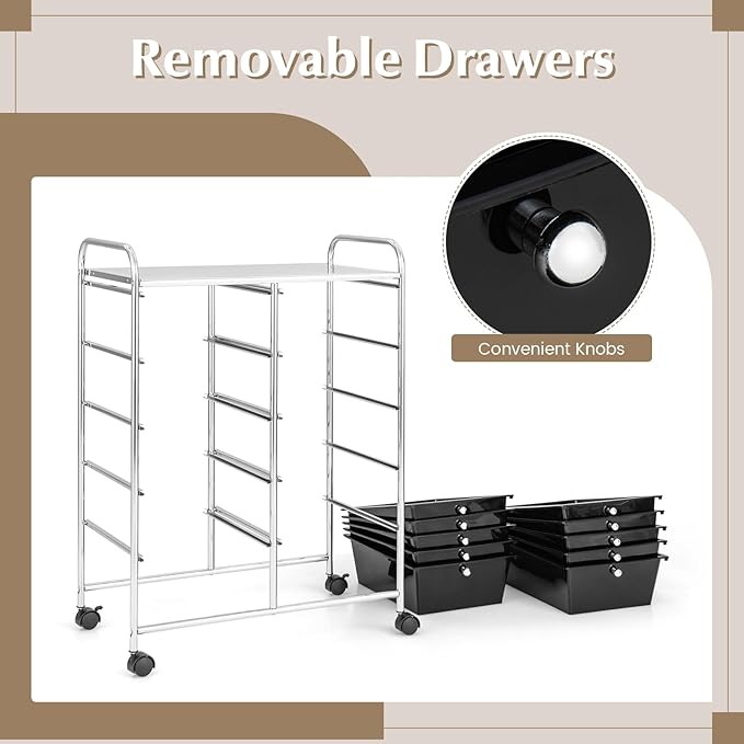 GOFLAME 10-Drawer Rolling Storage Cart, Art Craft Storage Organizer on Wheels - Image 6