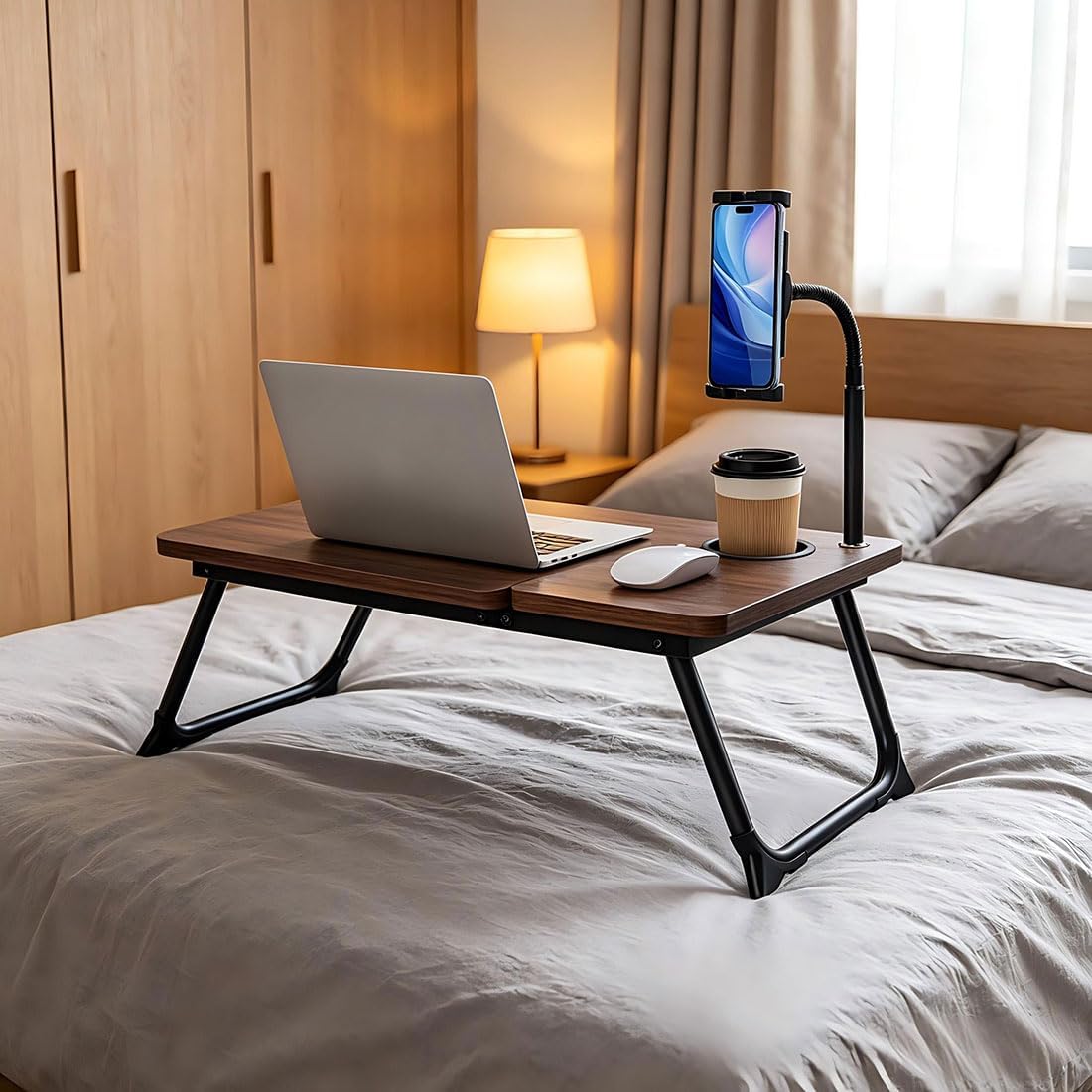 wishacc Lap Desk for Bed, Foldable Laptop Bed Tray Table with Independent Adj...