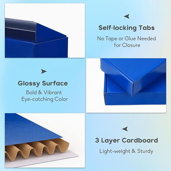 PHAREGE 8x8x4 inch Gift Shipping Boxes Bulk 25 Pack Blue, Tab Lock Tuck Top - Image 4