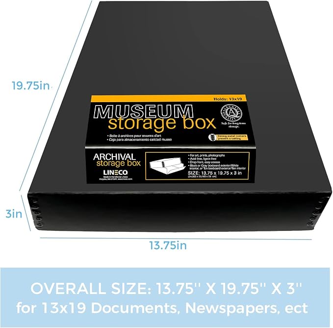 Lineco 13x19 Black Museum Storage Box, Removable Lid and Drop Front Design - Image 2