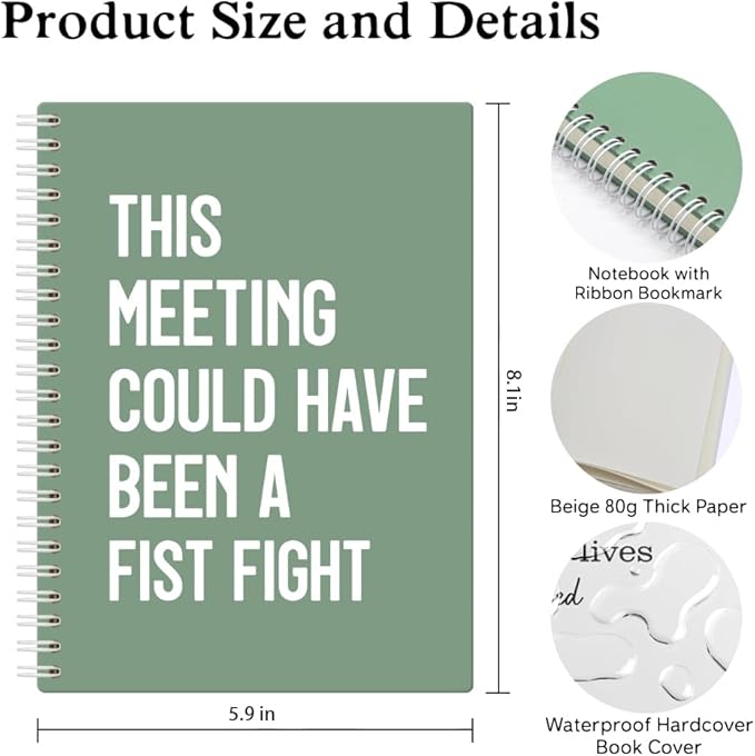 XQLZY This Meeting Could Have Been A Fist Fight Green Spiral Notebook, Funny - Image 2
