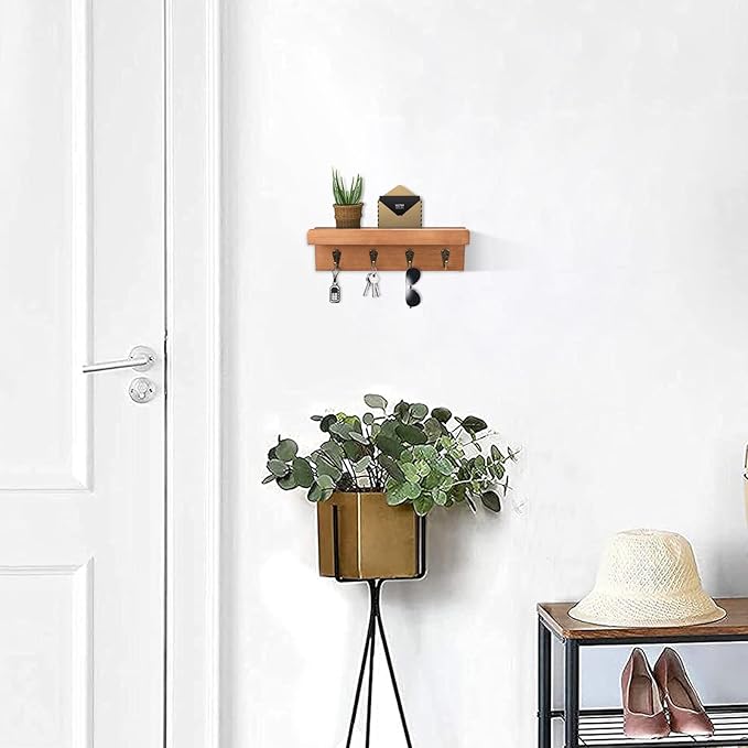 HRONRAD Rustic Key Holder for Wall, Farmhouse Wall Shelf - Image 5
