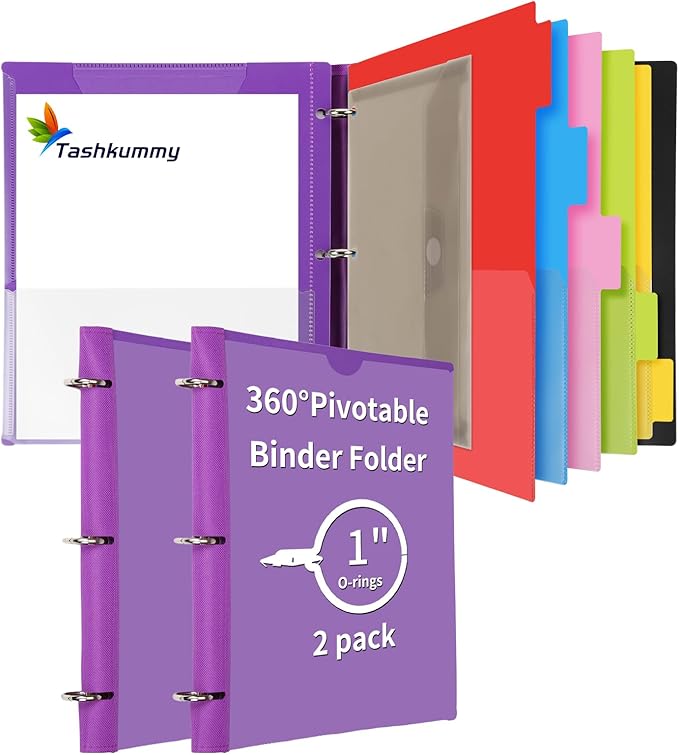 Tashkummy 360° Pivotable Project Organizer Binder, 2 Pack Upgraded 3 Ring Binder by 360%C2%B0PivotableBinderNotebook