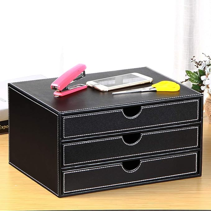RHCSZ High-end PU Leather Desk Organizer File Cabinet Executive Office Supplies - Image 3