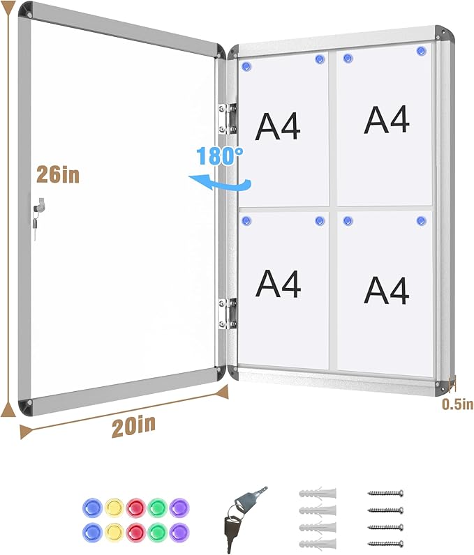 Mifuro 26"x20" Enclosed Bulletin Board, Lockable Weather-Resistant Aluminum - Image 5