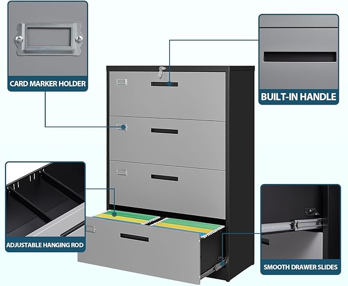MIIIKO 4 Drawer Lateral Filing Cabinet - Image 6