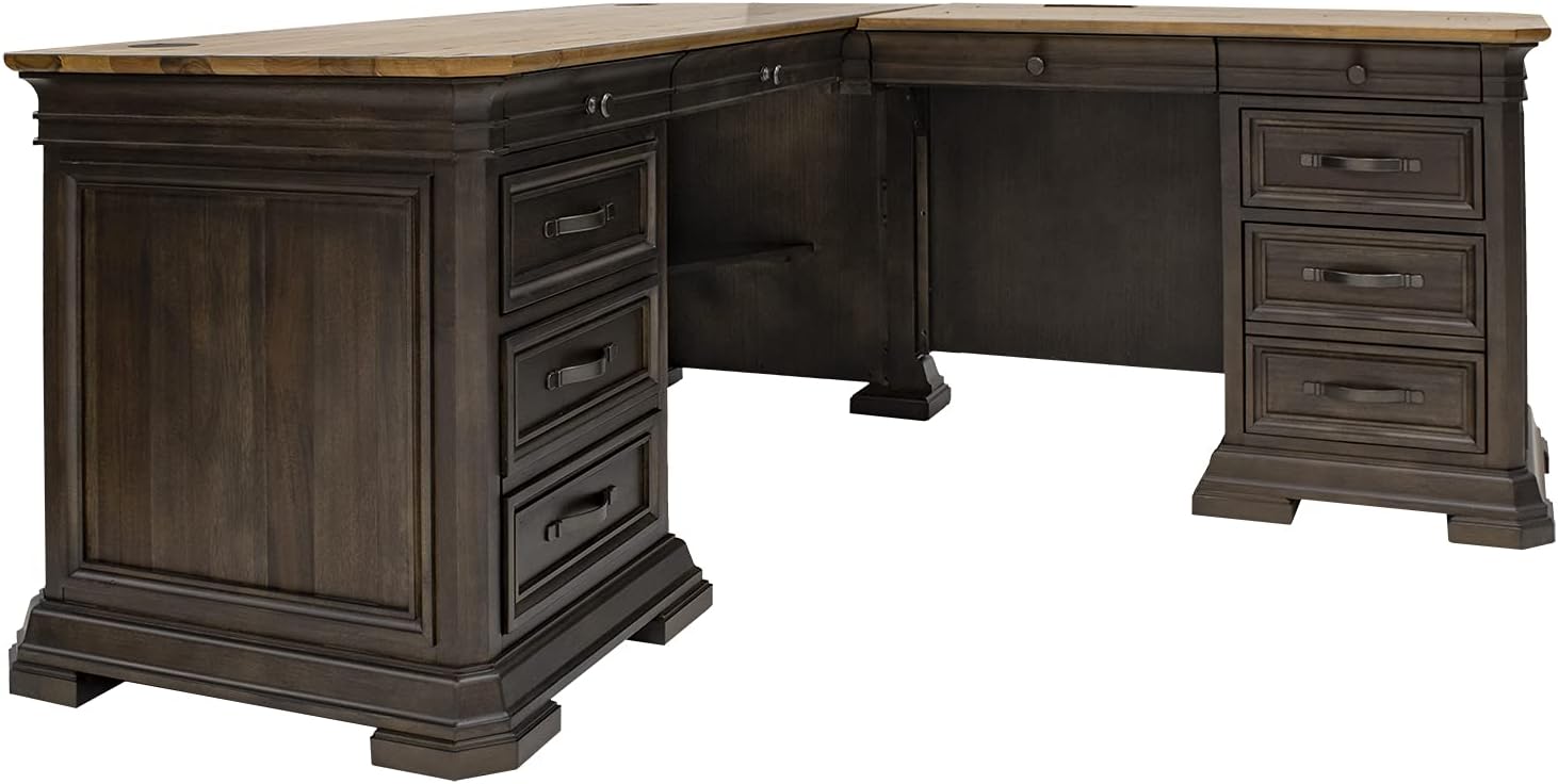 Martin Furniture IMSA684R-KIT Executve L-Desk & Return with Solid Wood Plank Tops, Fully Assembled, Brown