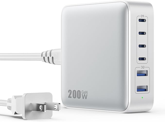 USB C Charger Block 200W GaN III 6 Port Fast Charging Station Hub, PD 65W USB C by GKUTW