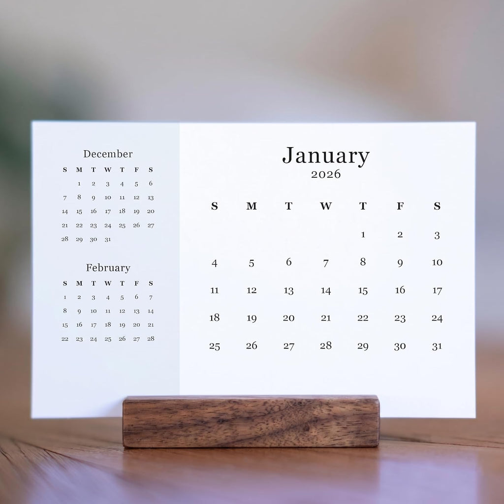 (2 Pack) Wood Calendar Stands - Desk Calendar Base - Wooden Block - Monthly Desk Card Refill Holder - Office Home Gift Decor (Black Walnut Wood)