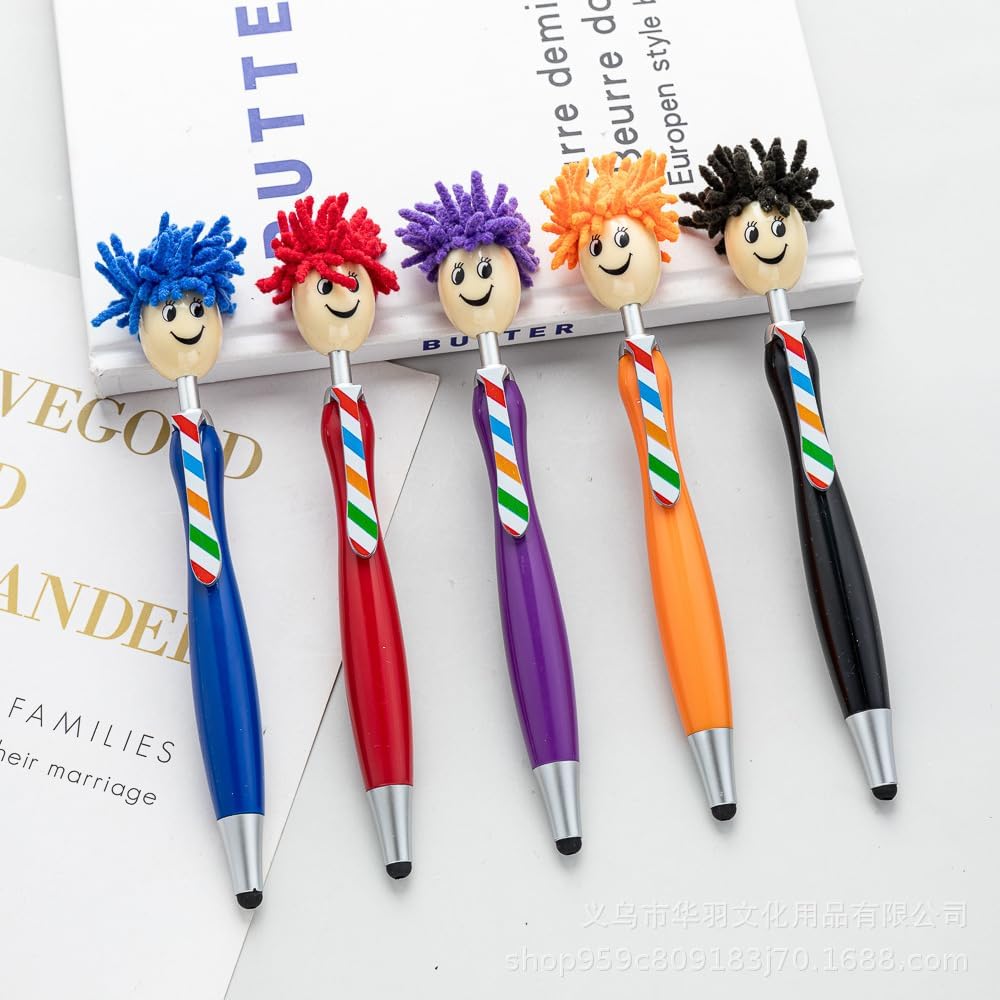 Arthink Pack of 20 Mop Head Ballpoint Pens, Funny Mop Topper Pens with Plush Hair,Writing Click Pen Portable Cute Cartoon Multi-function Signing Pen,Suitable for Office Schools