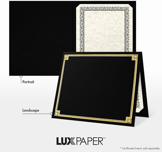 LUXPaper 9.5" x 12" Certificate Holders | Black Linen | Embossed Gold Foil - Image 5