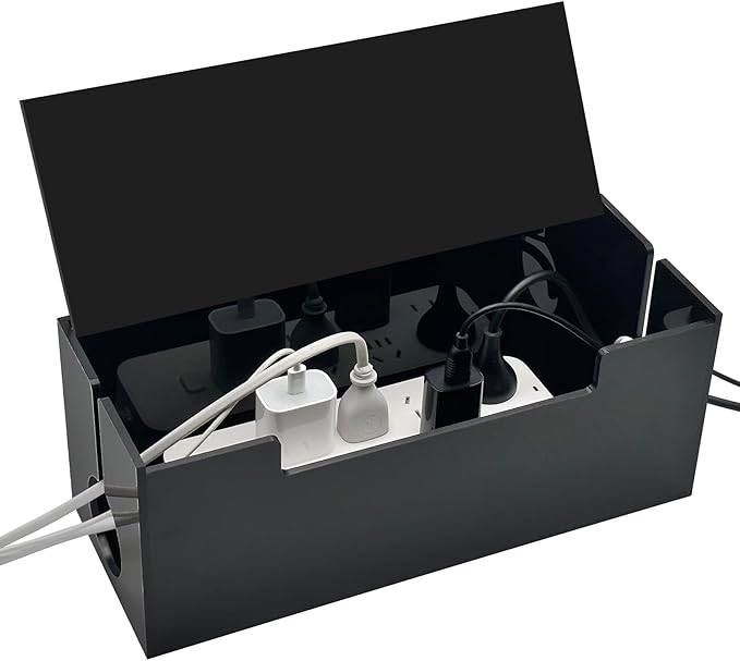 Cable Management Box, 2 Open Slots Cords Hider Box, Under Desk Power Strip by DELIPPLY