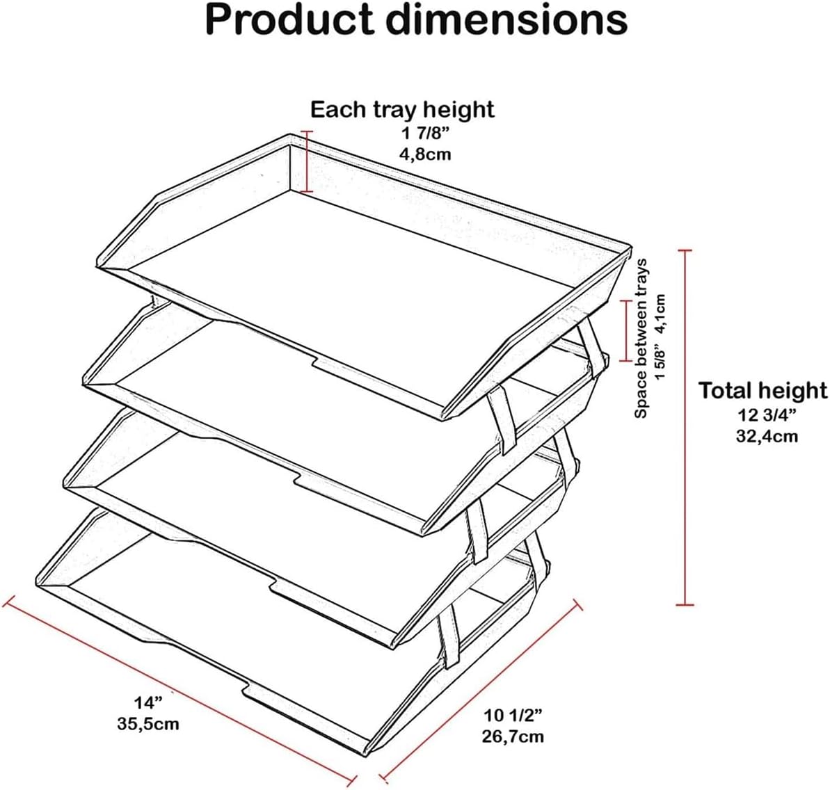 Acrimet 4 Tier Paper Letter Tray Side Load Letter Size, Office Desk File Docu...