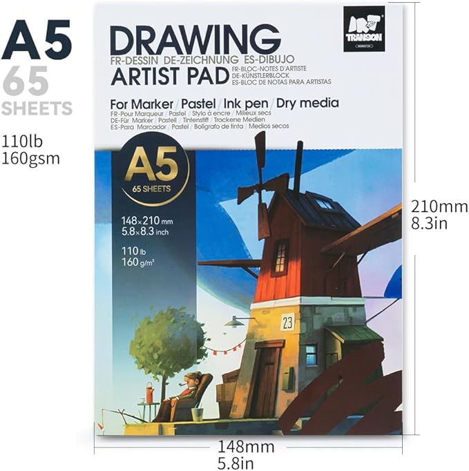 TRANSON Artist Mix Media Sketchbook Marker Pad, 5.8”x8.3” 65 Sheets A5 Art - Image 4