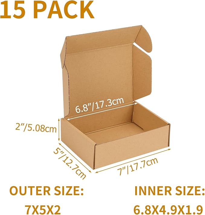 PHAREGE 7x5x2 Inch Shipping Boxes 15 Pack Brown, Tab Lock Tuck Top Mailer Boxes - Image 2