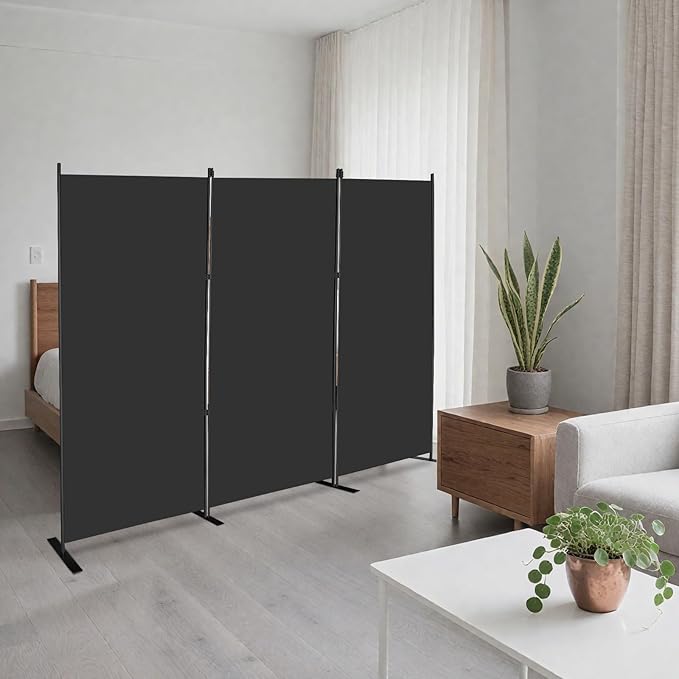 MAYOLIAH 3-Panel Black Room Divider 6ft Tall Folding Privacy Screen w/Flat Base - Image 6
