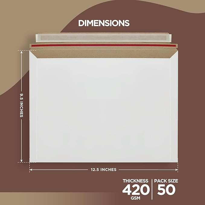 50 Pack 9.5 x 12.5 Inches Rigid Mailers – Self Adhesive White Cardboard - Image 2