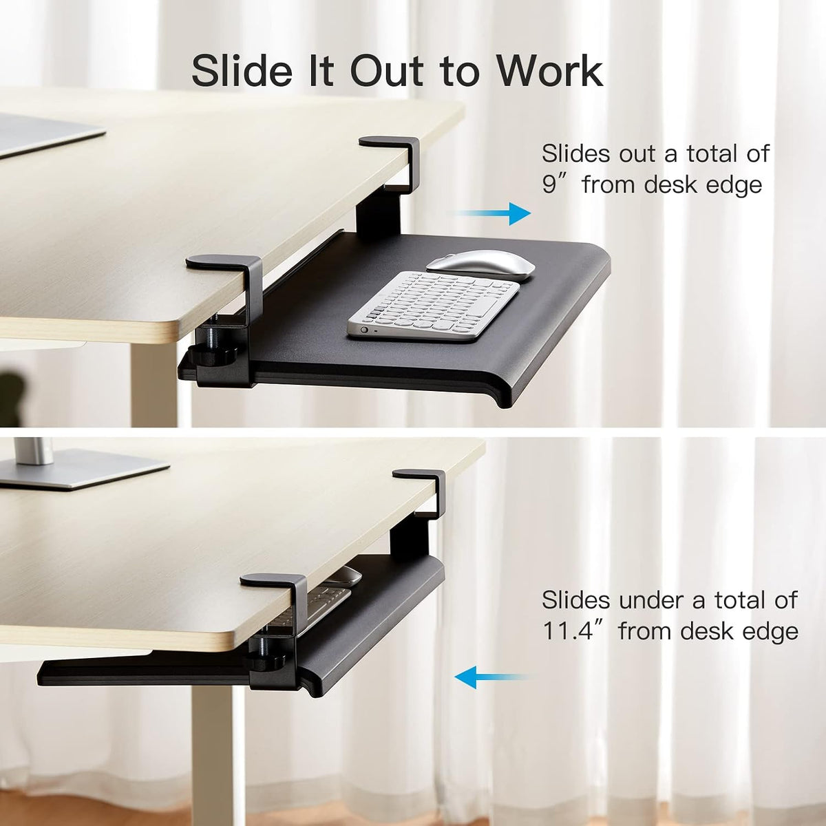 HUANUO Keyboard Tray Under Desk with C Clamp-Large Size, Steady Slide Keyboar...