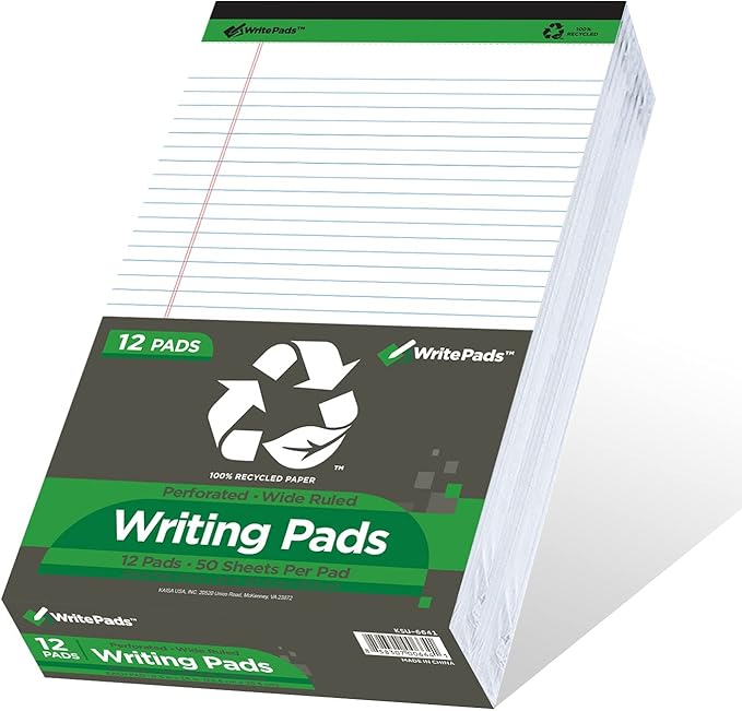KAISA White Legal Pads Writing Pads Recycled Paper, 8.5"x14" Wide Ruled Lined by KAISA