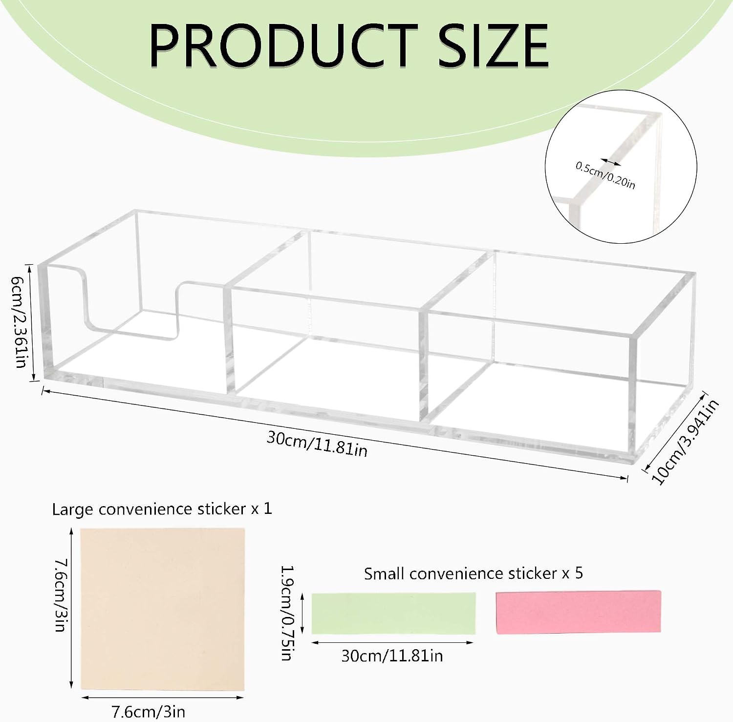 Acrylic 3in1 Sticky Note Holder Desk Organizer with 3 Compartments | with Non-slip Pads,11.8" x 3.94" x 2.36" Self-Stick Memo Pad Dispenser for School Office Home Post Bank