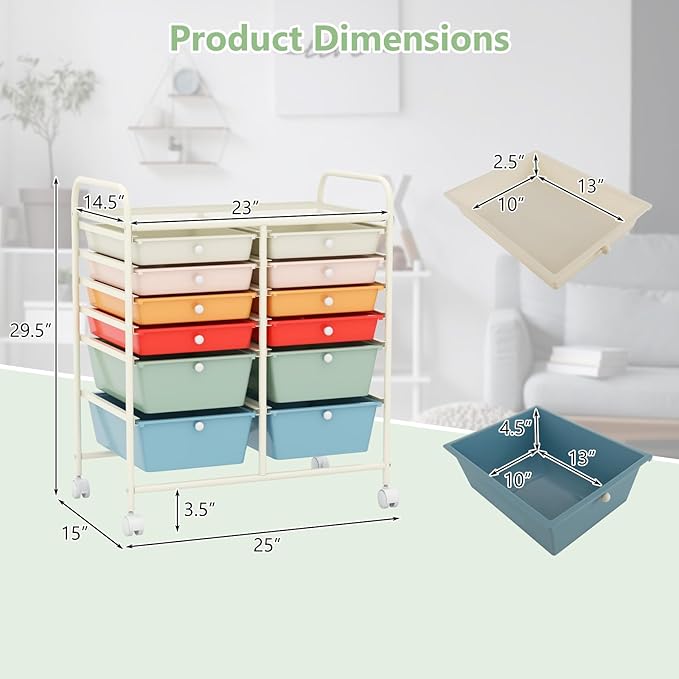 Happygrill 12-Drawer Rolling Storage Cart, Utility Cart - Image 3