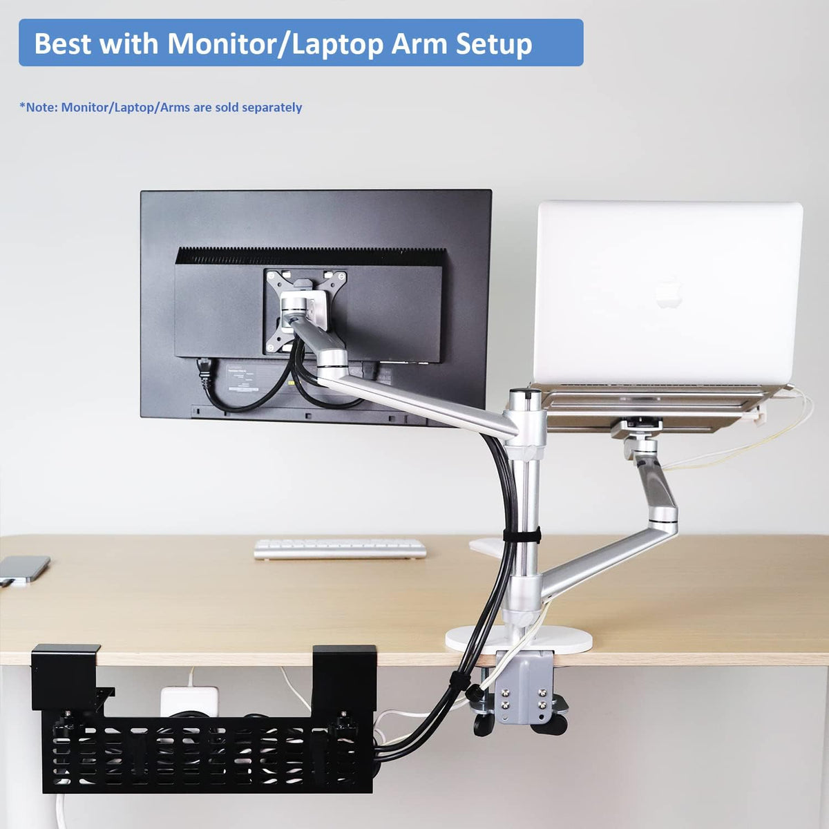 AEONS Under Desk Cable Management Tray Wire Cord Organizer Removable C Clamp ...