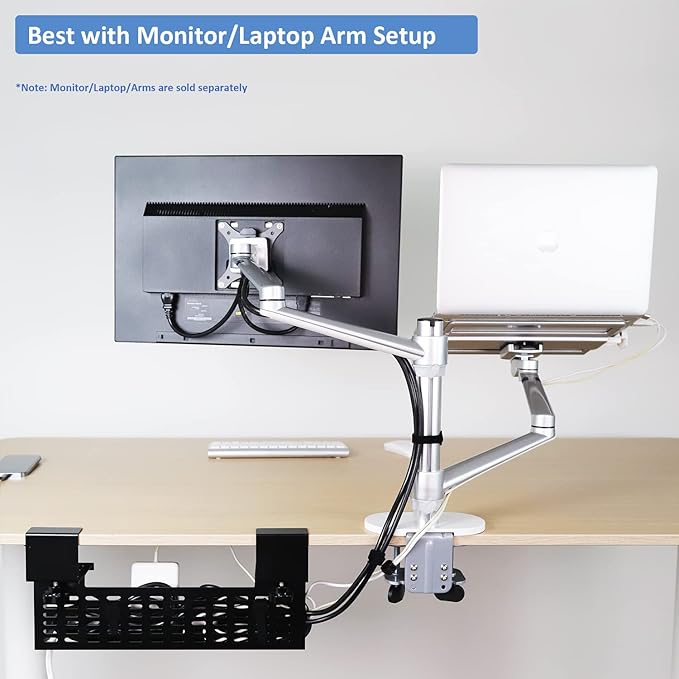 AEONS Under Desk Cable Management Tray Wire Cord Organizer Removable C Clamp - Image 6