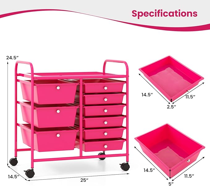 LDAILY 9 Drawer Rolling Storage Cart, Rolling Cart - Image 3
