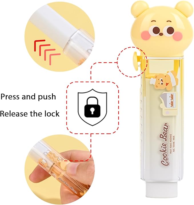 3PCS Retractable Pencil Eraser, Cute Erasers, Kawaii Bear Eraser in Three Colors - Image 5
