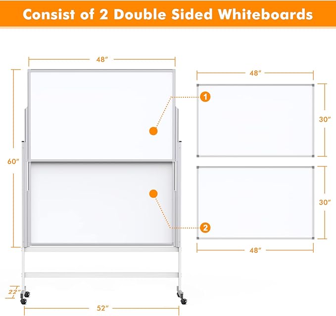 maxtek Dry Erase Whiteboard Height Adjustable, Easel Stand Rolling White Board - Image 6