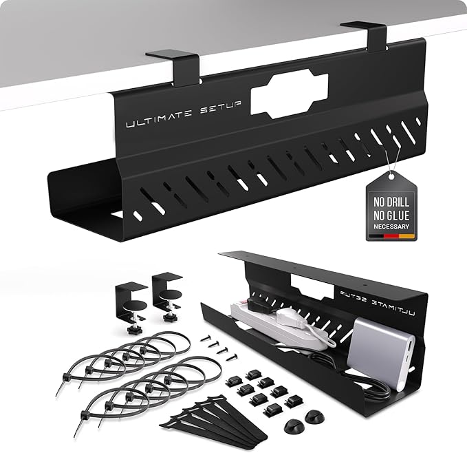 Under Desk Cable Management Tray no Drill – Wire Management by UltimateSetup