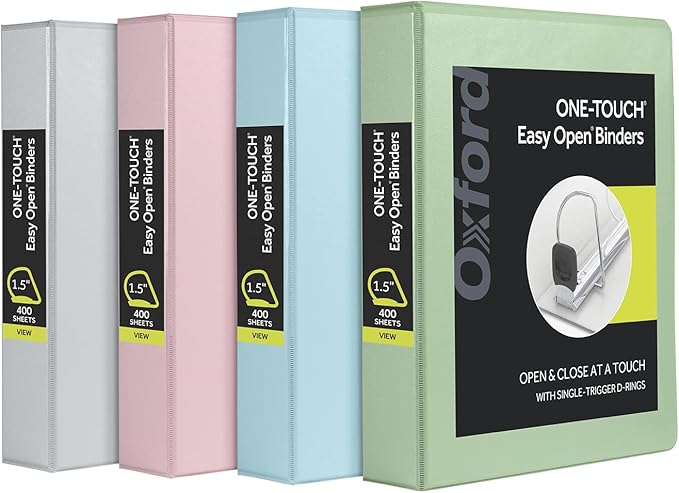 Oxford 3 Ring Binders, Binders for School, 1.5 Inch ONE-Touch Easy Open D Rings by Oxford