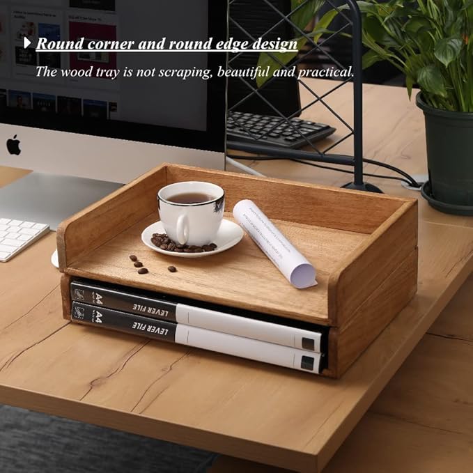DDYURI Wood Stackable Paper Trays - Image 2