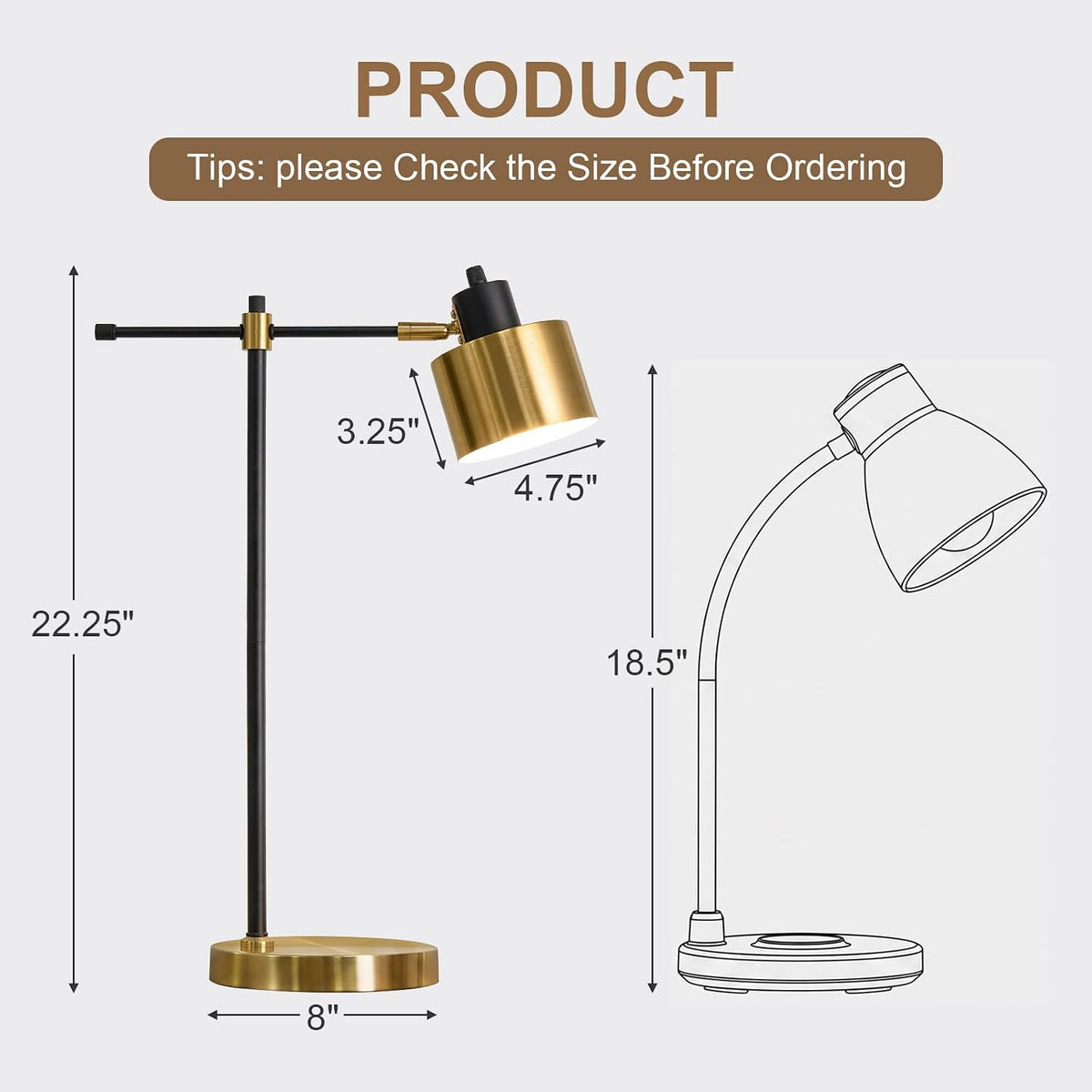 OYEARS 22.2" Modern Desk Lamp, Metal Table Lamp with LED Bulb, Adjustabl...