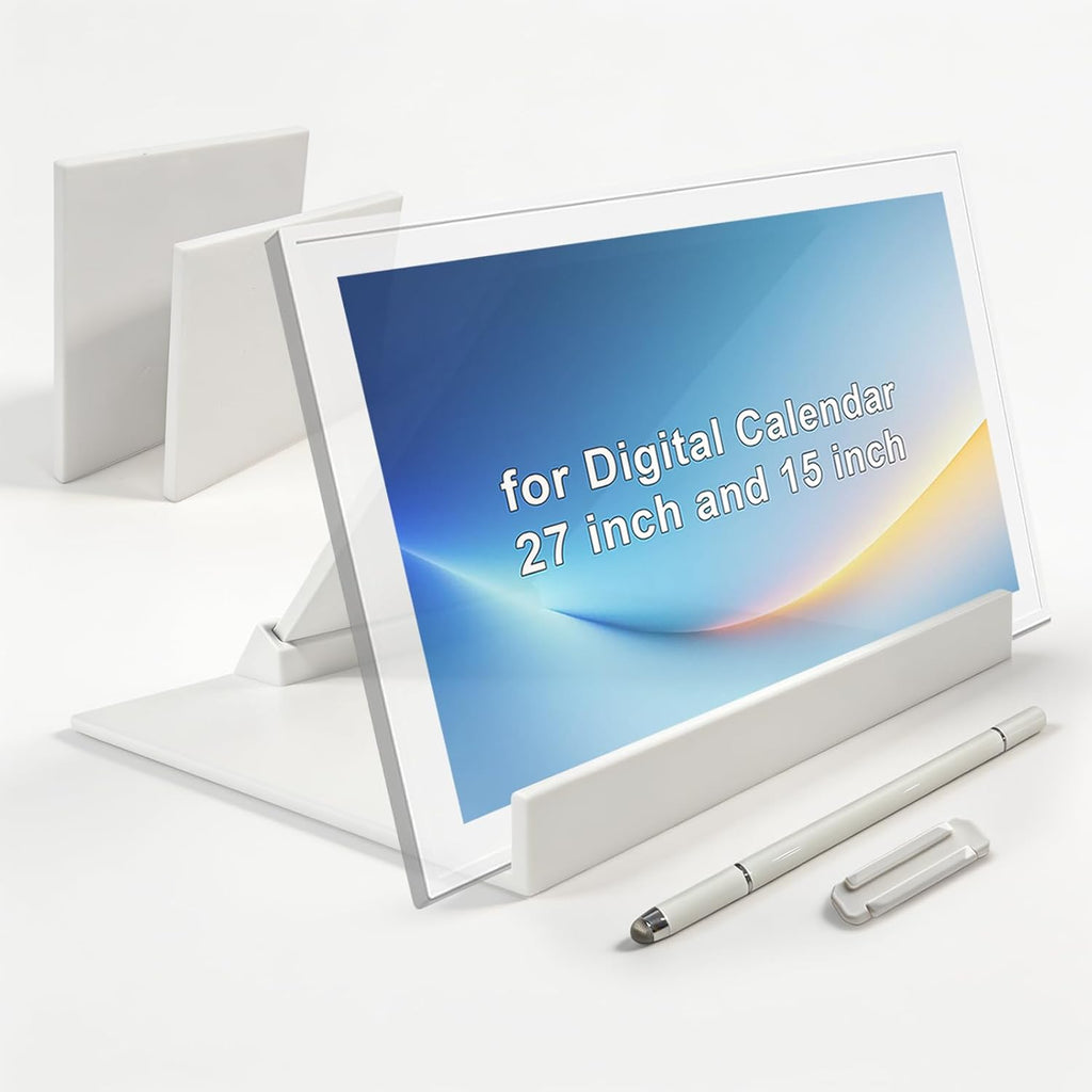Adjustable Desktop Stand for Skylight Calendar Max 27 inch 15 inch (White) | 15 inch Desk Mount Holder,Detachable Tool-Free, 27 inch Digital Calendar Stand, With Stylus Pen and Pen Holder Mount