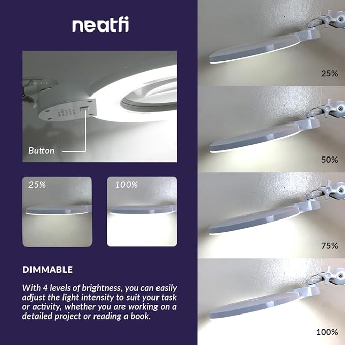 Neatfi XL Bifocal LED Magnifying Lamp, 7-Inch Lens, 5D/20D Magnification - Image 3