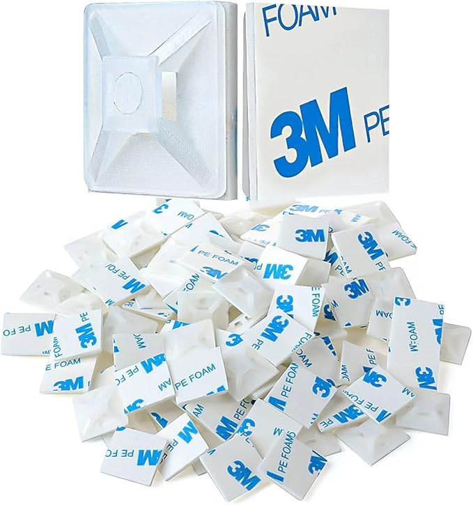 XHF 200 PCS 1/2" White Self Adhesive Cable Zip Tie Mounts Wire Cable Clips by XHF