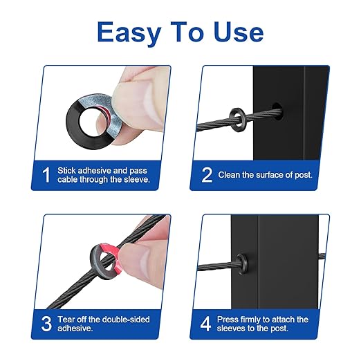 BLIKA 20Pack Black Cable Railing Adhesive Sleeves - Image 5