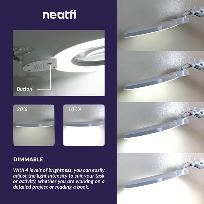 Neatfi XL Bifocal LED Magnifying Lamp, 7-Inch Acrylic Lens, 5D/20D Magnification - Image 4