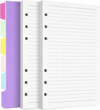 A5 Refill Paper, 6 Hole Planner Inserts with Binder Dividers, 240 Pages | A5 Binder Inserts for Notebook Journal, College Ruled Loose Leaf Paper for 6 Ring Binder