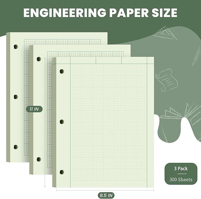 Engineering Paper 8.5 x 11, 3 Pack Engineering Notebook, 5x5 Quad Ruled - Image 2