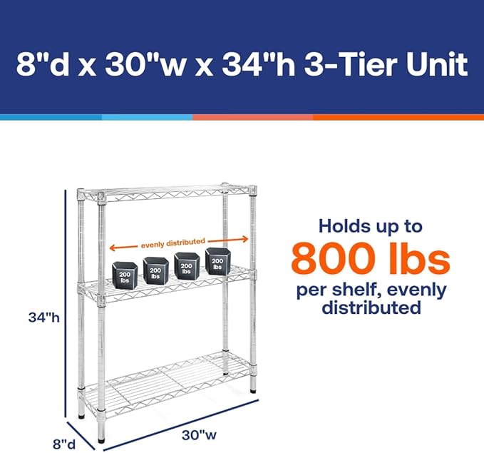 Shelving Inc. 8"d x 30"w x 34"h Chrome Wire Shelving - Image 2