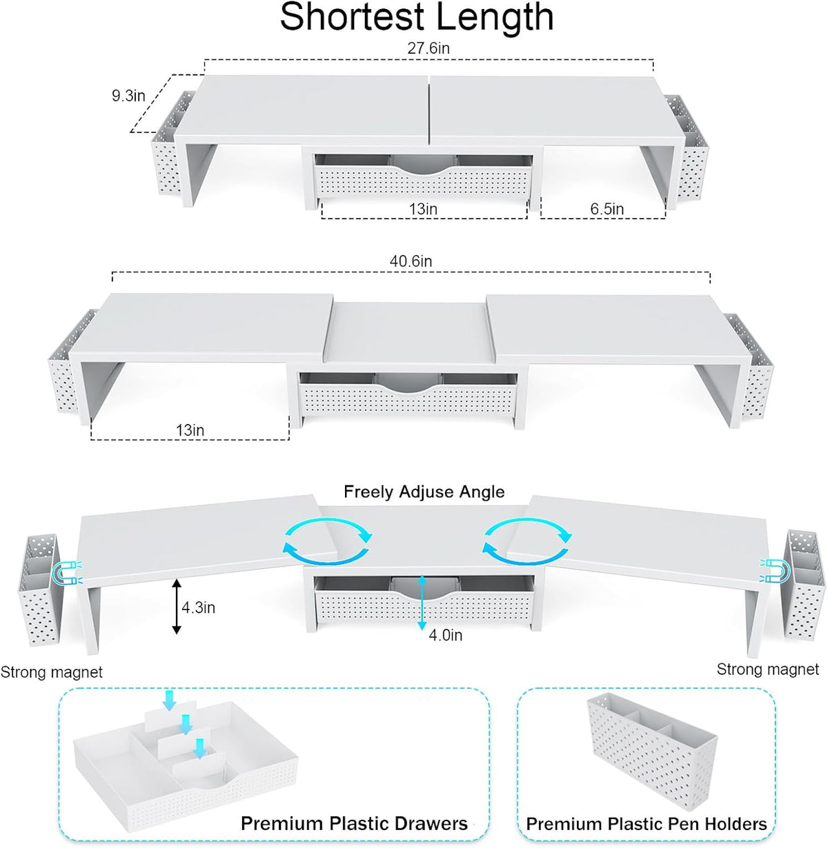 gianotter dual monitor stand riser with drawer and, close-up detail