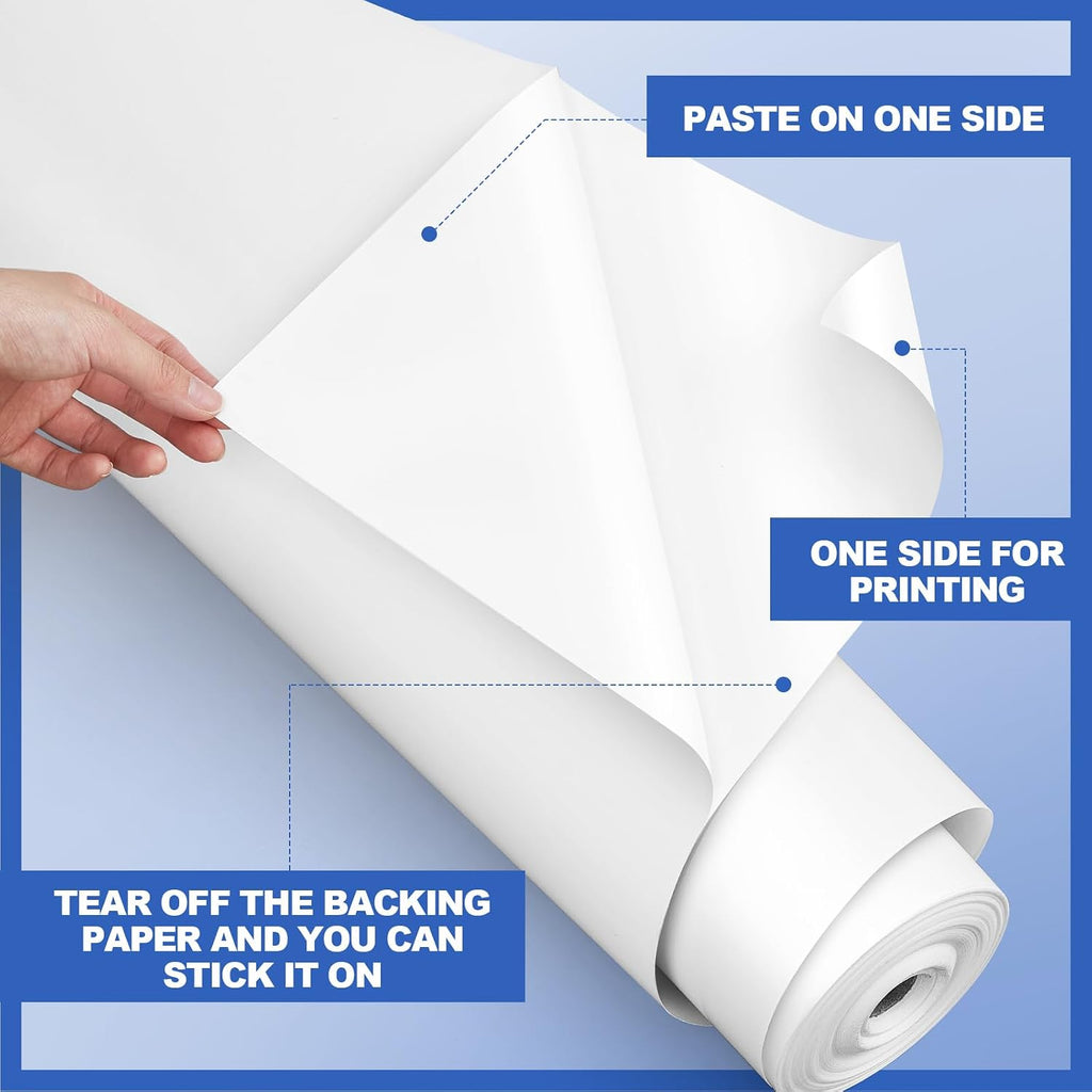 Ireer 24 Inch x 100ft Glossy White Permanent Vinyl Printable Adhesive Vinyl Roll Peel and Stick Sticker Paper for All Professional Inkjet Printers for Office DIY Factory Enterprise, 10 Mil Thick