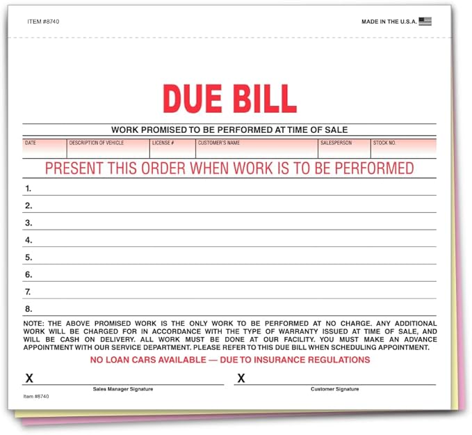 Vehicle Due Bill Form by Unknown