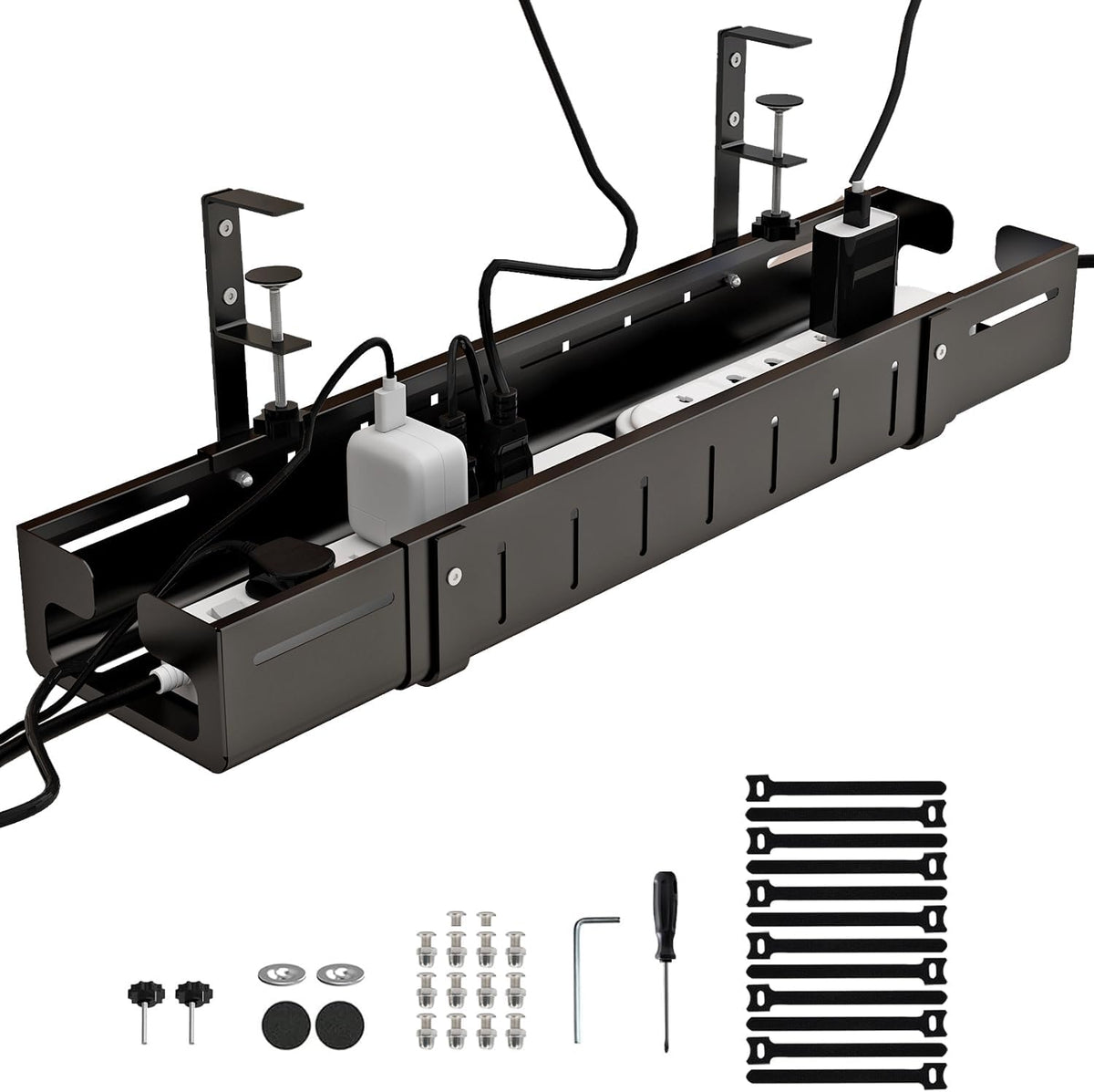 Under Desk Cable Management Tray, Expandable Length 25.2"-38.6",No ...