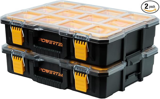 POWERTEC Small Parts Organizer & Tool Box – 10 Compartments, IP65 Water & Dust by POWERTEC