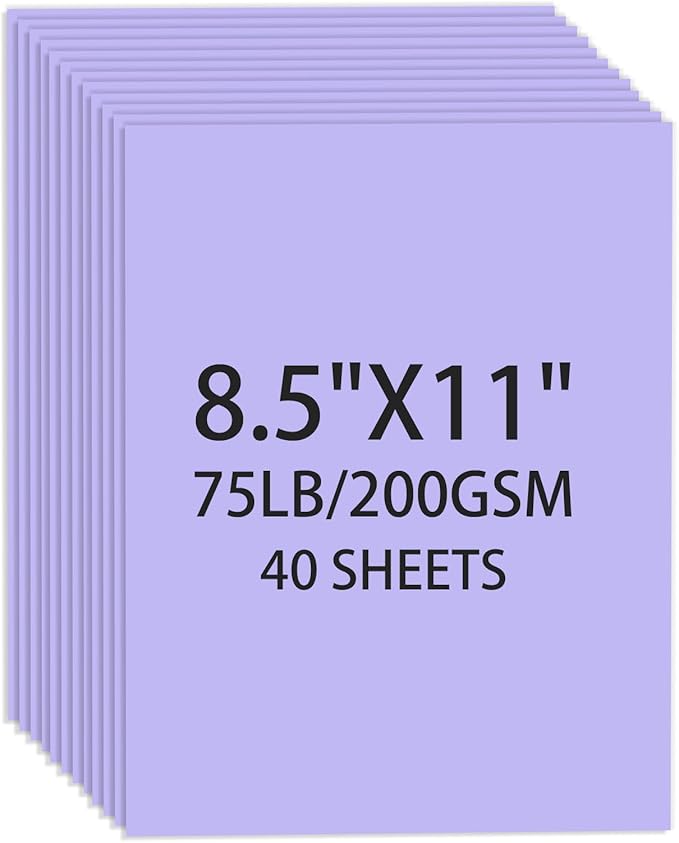 Cardstock 8.5 X 11, 40 Sheets, Light Purple Card Stock, 75lb/ 200gsm Copy Paper by Ciphyfee