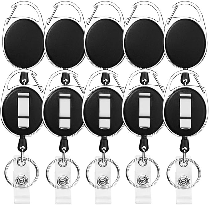 Retractable Badge Holder with Carabiner Reel Clip and Key Ring by moeverEx